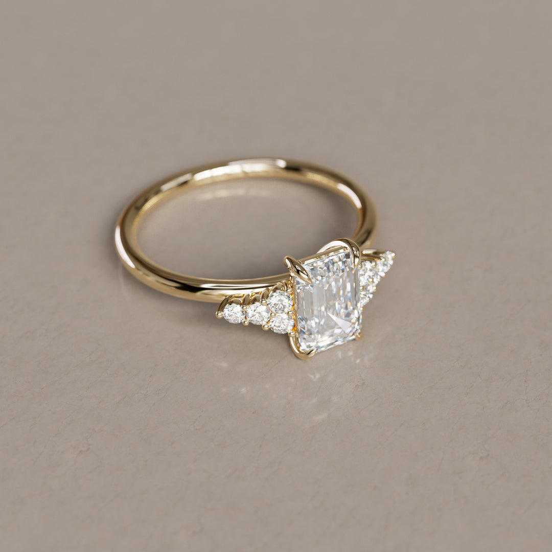Emerald Cut Diamond Unique Engagement Ring Nature Inspired By Valley Rose