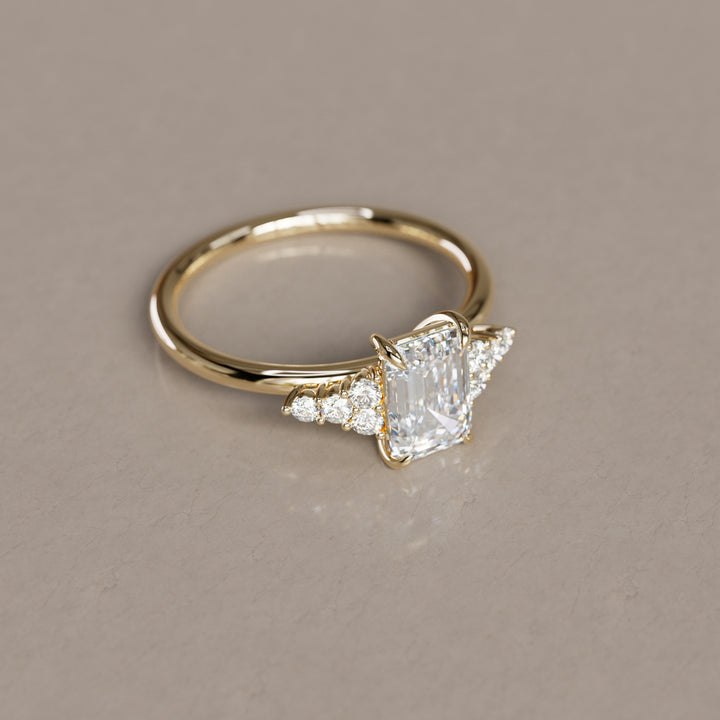 Emerald Cut Diamond Unique Engagement Ring Nature Inspired By Valley Rose