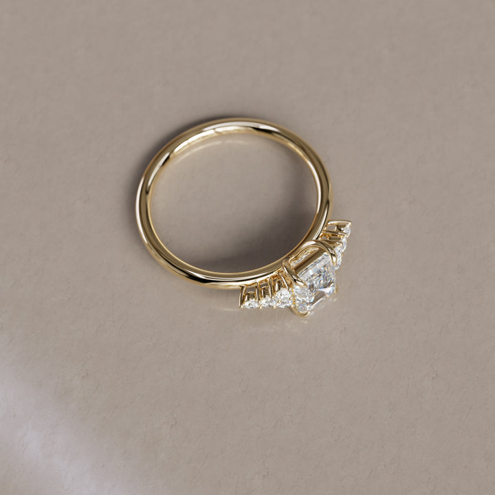 Emerald Cut Diamond Unique Engagement Ring Nature Inspired By Valley Rose