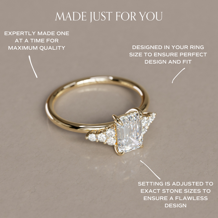 Emerald Cut Diamond Unique Engagement Ring Nature Inspired By Valley Rose