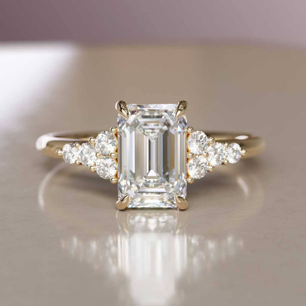 Emerald Cut Diamond Unique Engagement Ring Nature Inspired By Valley Rose