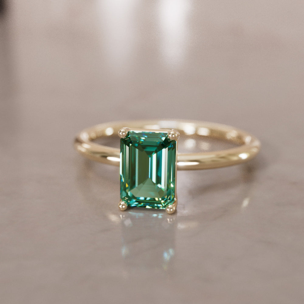 Emerald Cut Green Sapphire Engagement Ring Solitaire By Valley Rose