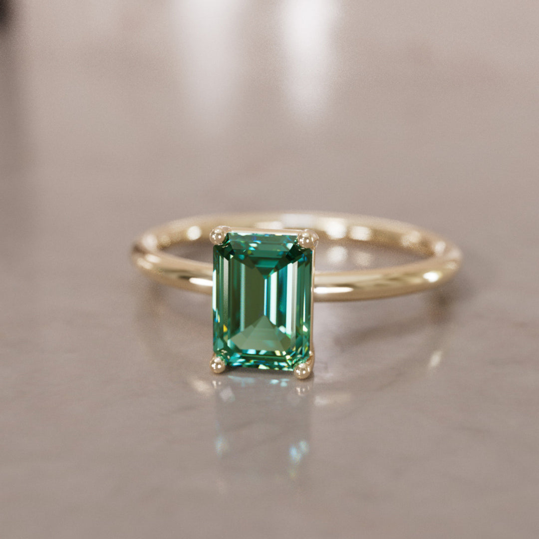 Emerald Cut Green Sapphire Engagement Ring Solitaire By Valley Rose