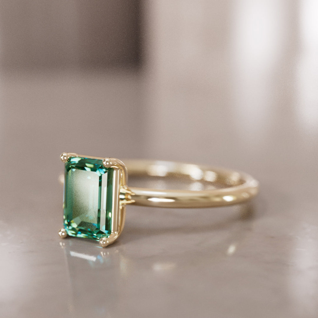 Emerald Cut Green Sapphire Engagement Ring Solitaire By Valley Rose