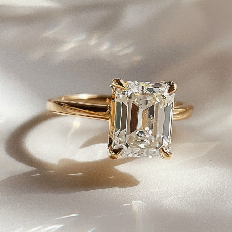 Emerald Cut Lab Diamond Ethical Engagement Ring Solitaire By Valley Rose