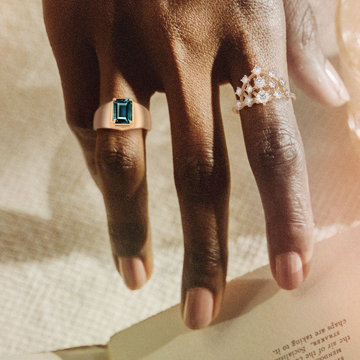 Emerald Cut Sapphire Wide Band Ring By Valley Rose