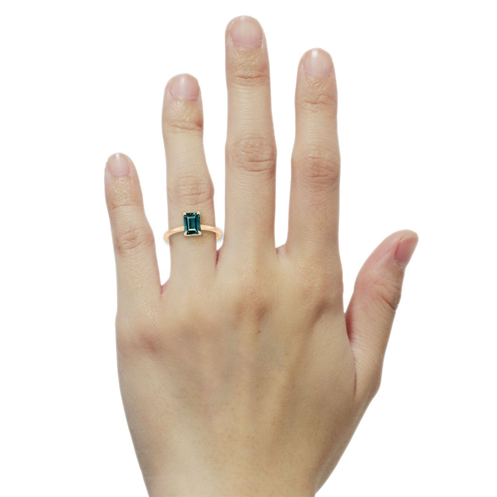 Emerald Cut Teal Sapphire Ethical Engagement Ring Solitaire By Valley Rose
