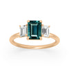 Emerald Cut Teal Sapphire Ethical Engagement Ring Three Stone By Valley Rose