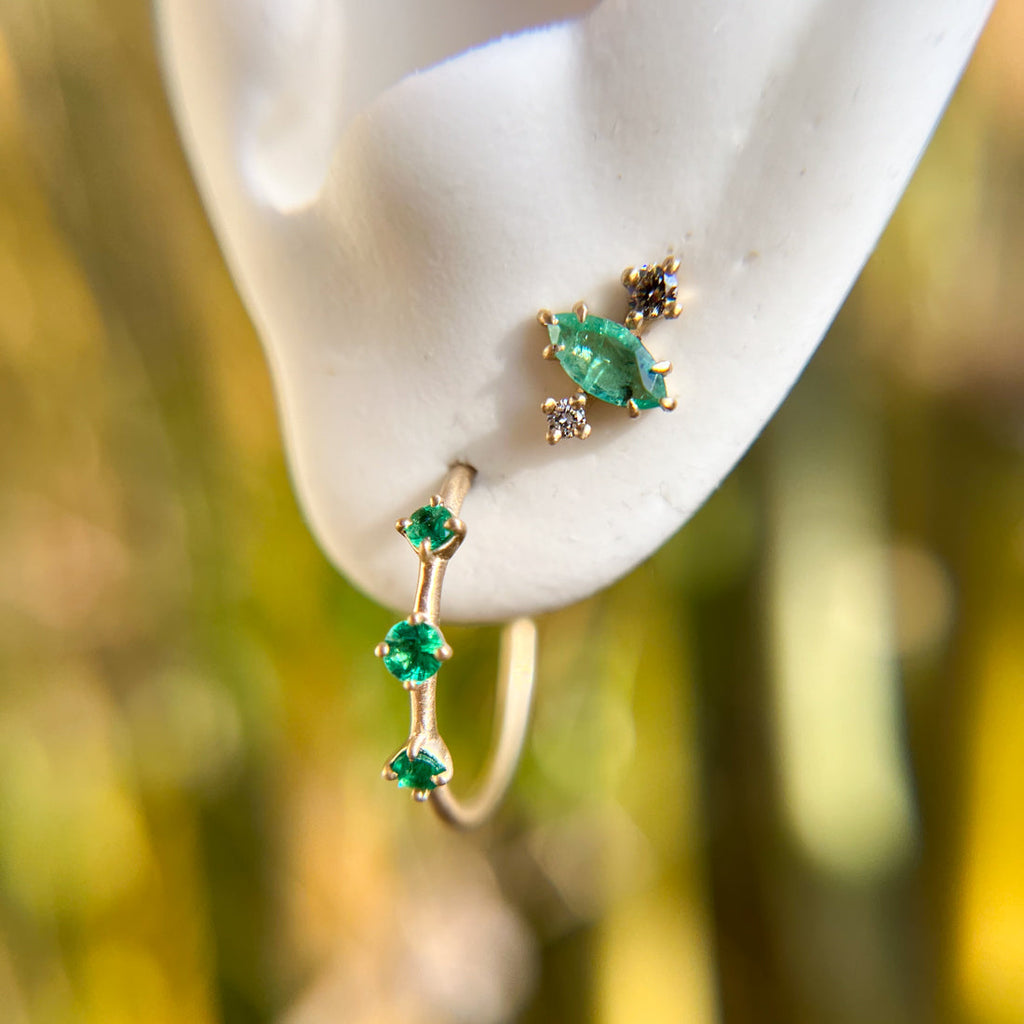 Emerald Gold 3 Stone Hoops, Orion's Belt Constellation By Valley Rose