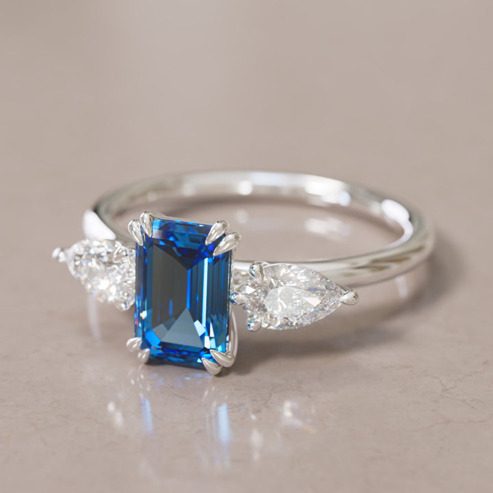 Eleonora Emerald Cut Blue Sapphire Engagement Ring