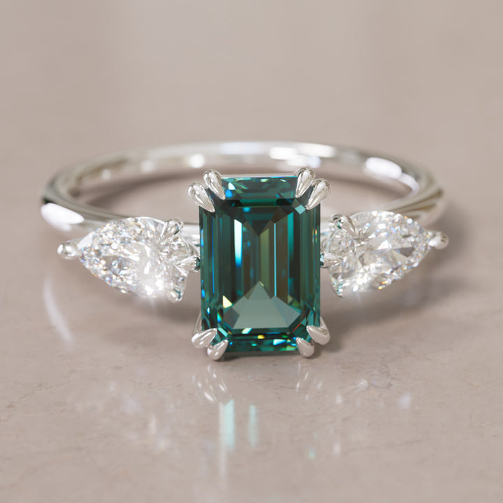 Eleonora Emerald Cut Teal Sapphire Engagement Ring