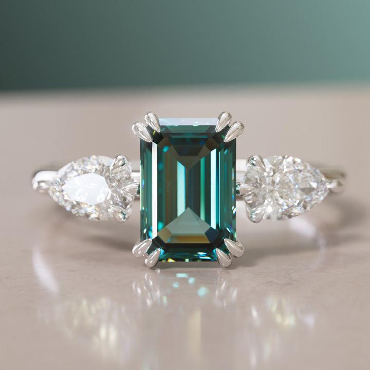 Eleonora Emerald Cut Teal Sapphire Engagement Ring