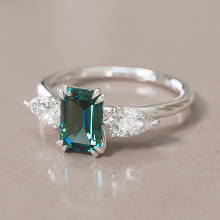 Eleonora Emerald Cut Teal Sapphire Engagement Ring