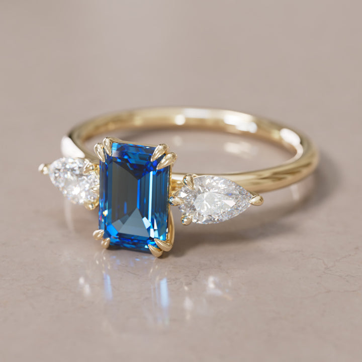 Eleonora Emerald Cut Blue Sapphire Engagement Ring