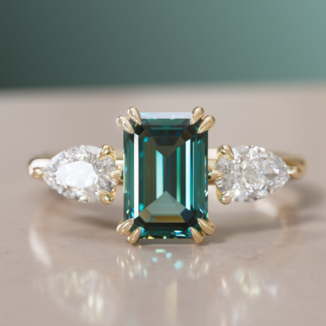 Eleonora Emerald Cut Teal Sapphire Engagement Ring