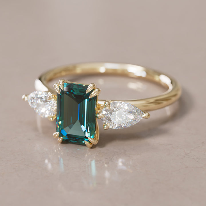 Eleonora Emerald Cut Teal Sapphire Engagement Ring