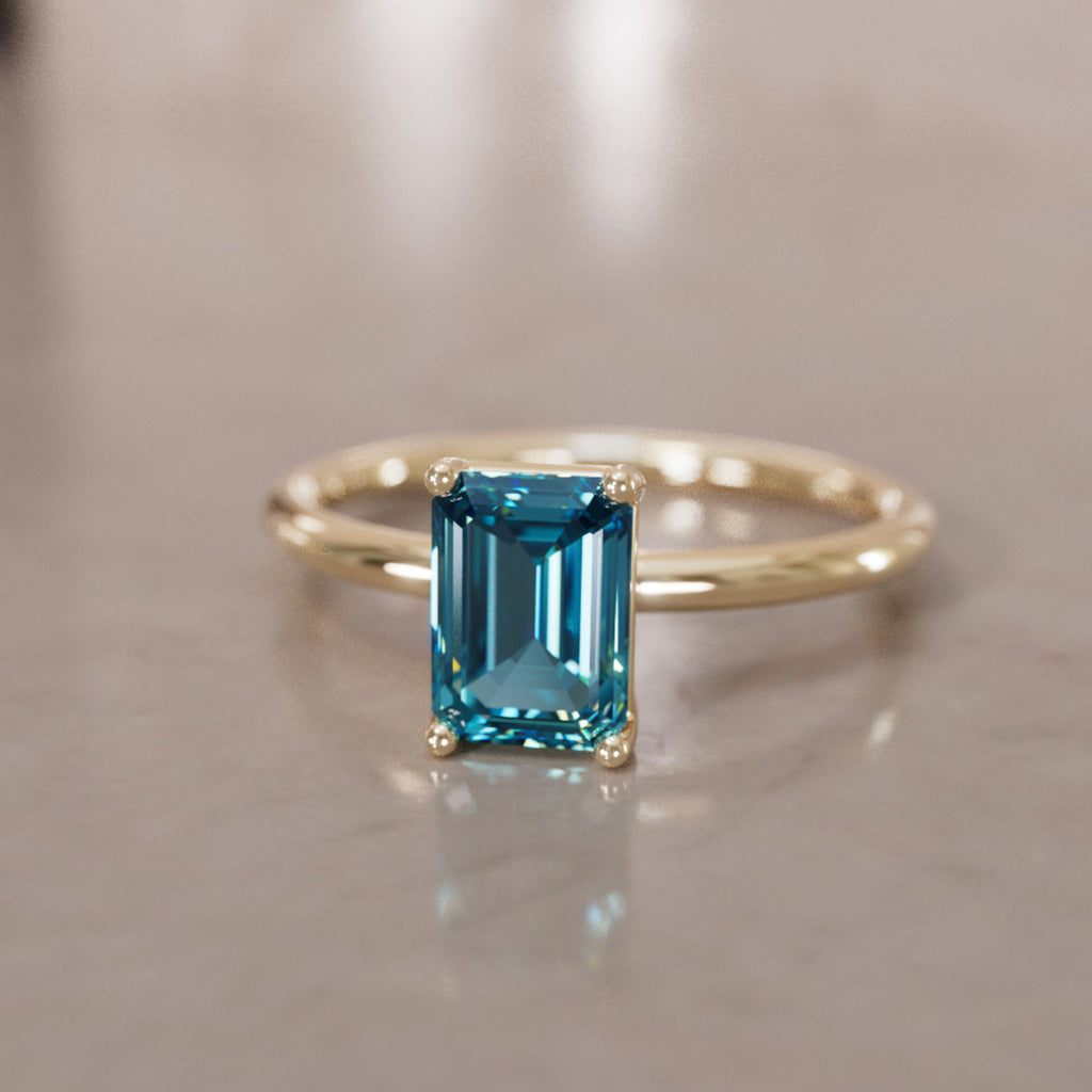 Emilia Emerald Cut Blue Sapphire Modern Unique Engagement Ring By Valley Rose