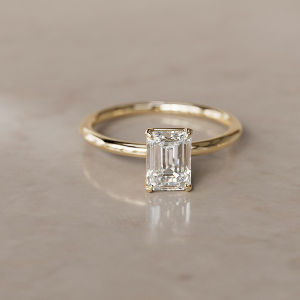 Unique Minimal Emerald Cut Lab Created Diamond Ethical Engagement Ring Solitaire By Valley Rose