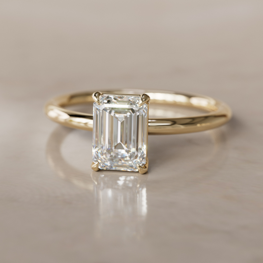 Unique Minimal Emerald Cut Lab Created Diamond Ethical Engagement Ring Solitaire By Valley Rose