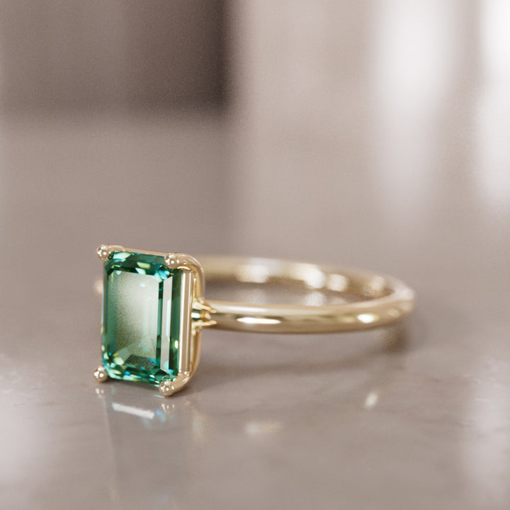 Emerald Cut Green Sapphire Engagement Ring Solitaire By Valley Rose