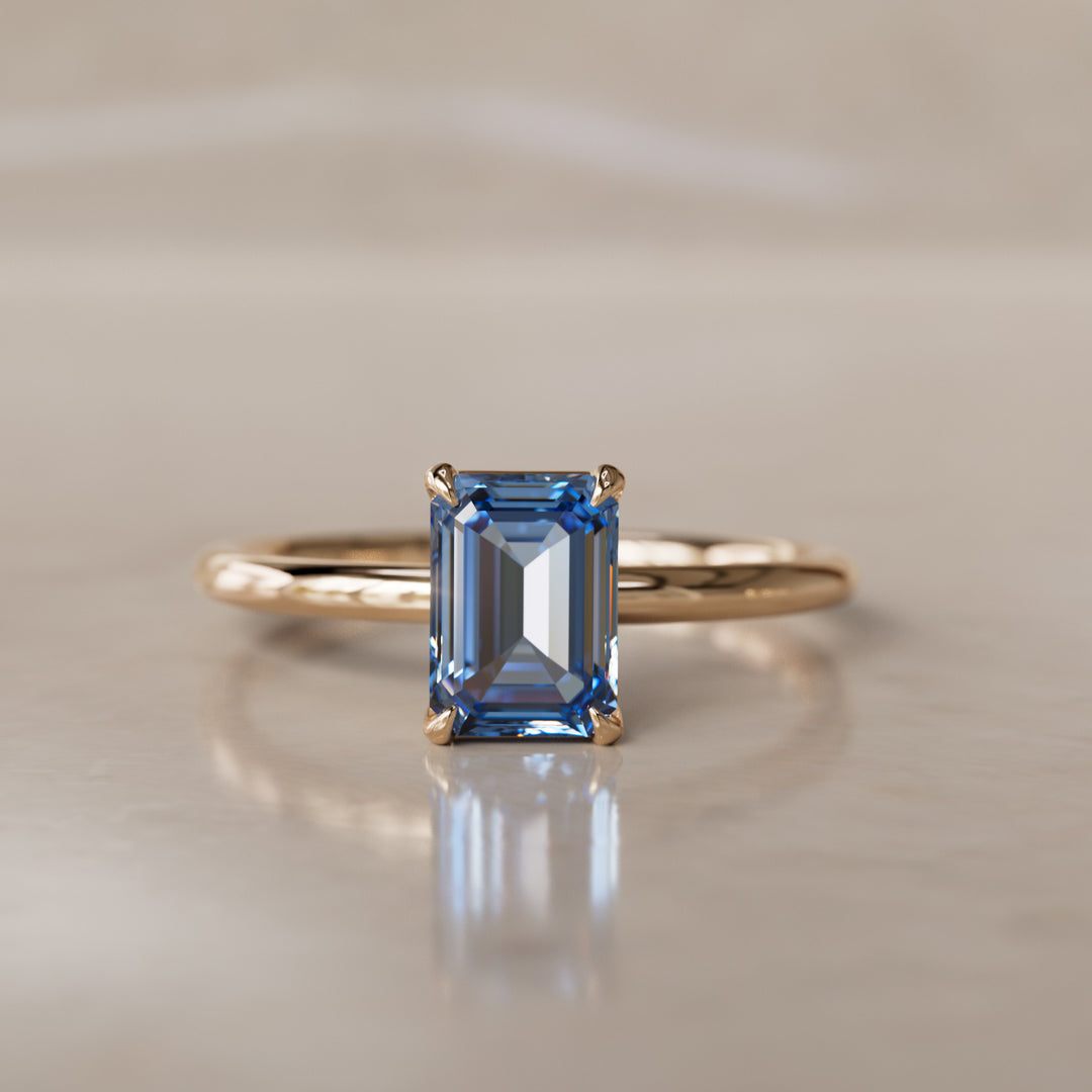 Emilia szmaragdowe cięcie niebieski szafir nowoczesny unikalny pierścionek zaręczynowy (tylko oprawa)