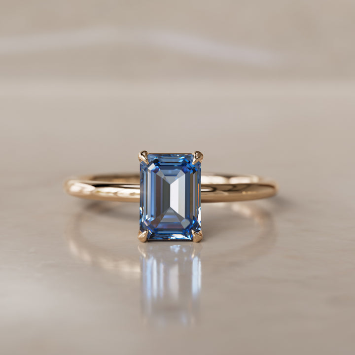 Emilia szmaragdowe cięcie niebieski szafir nowoczesny unikalny pierścionek zaręczynowy (tylko oprawa)
