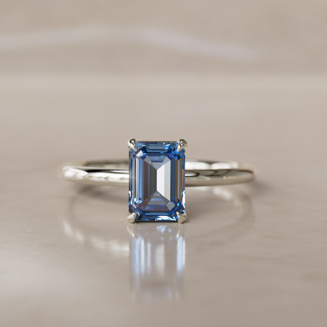 Emilia szmaragdowe cięcie niebieski szafir nowoczesny unikalny pierścionek zaręczynowy (tylko oprawa)
