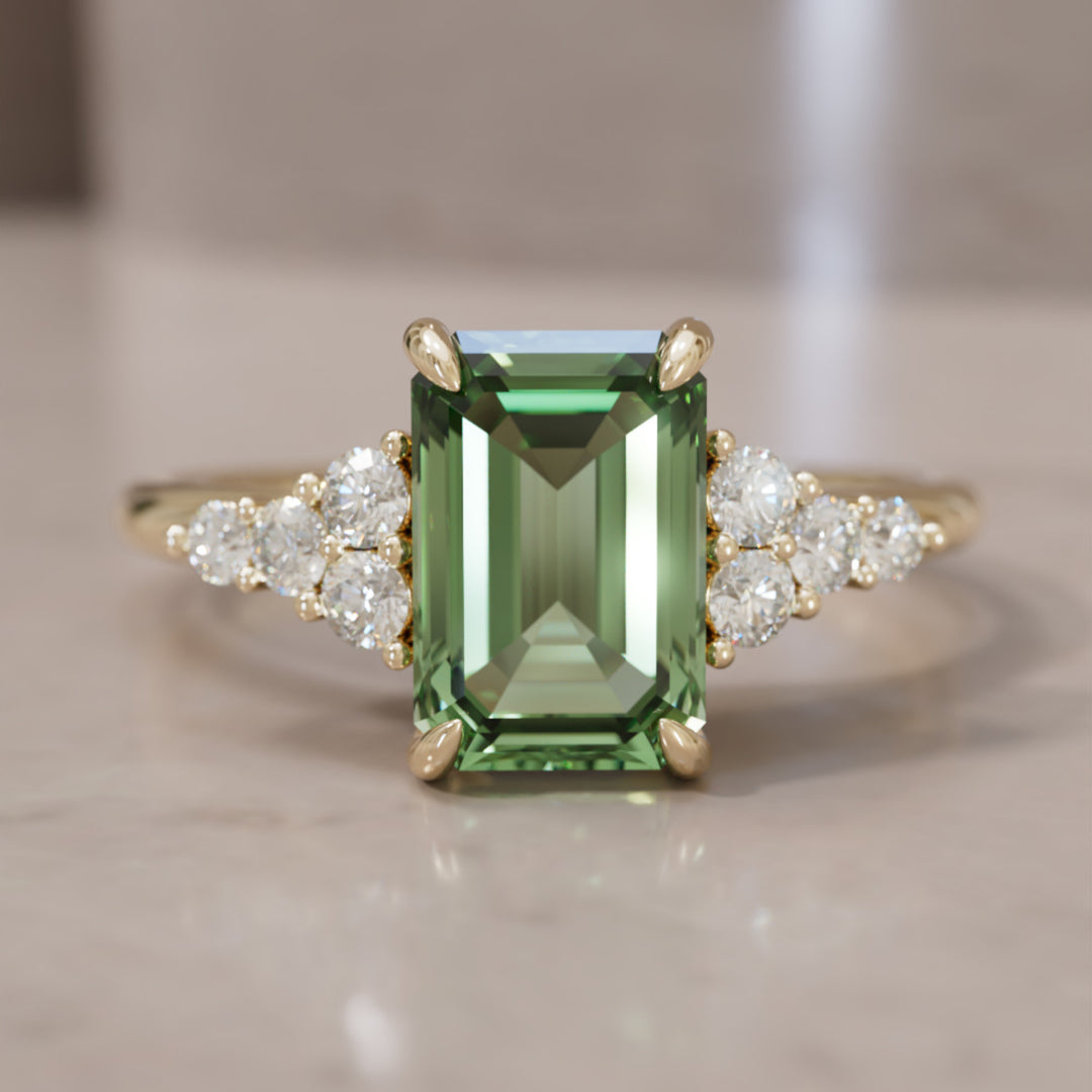 Erica Emerald Cut Green Sapphire Modern Unique Engagement Ring (Setting Only) By Valley Rose