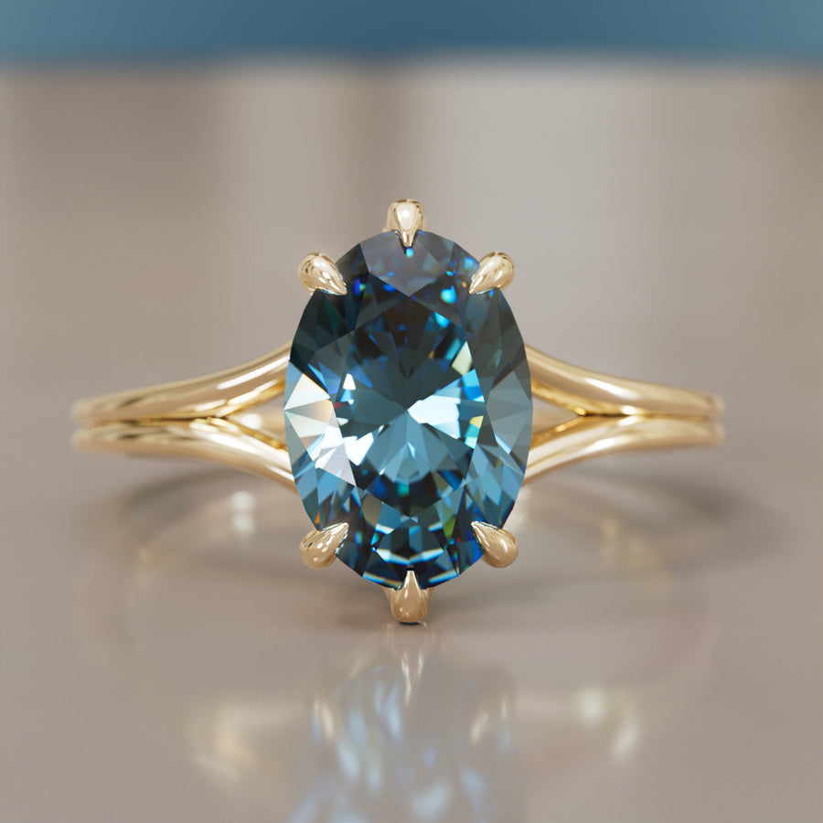 Esra Oval Blue Sapphire Modern Unique Split Shank Engagement Ring By Valley Rose