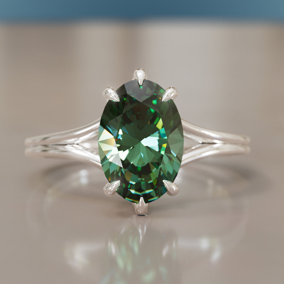 Unique Split Shank Oval Green Sapphire Engagement Ring By Valley Rose