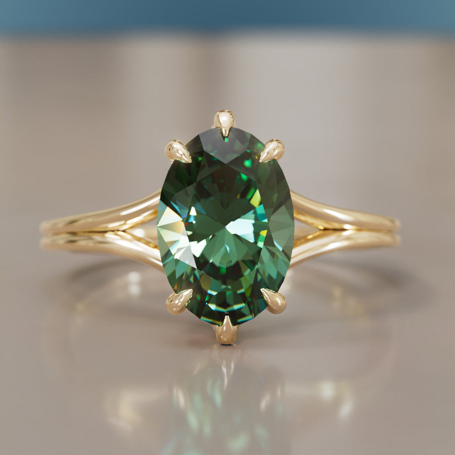 Esra Oval Green Sapphire Modern Unique Split Shank Engagement Ring By Valley Rose