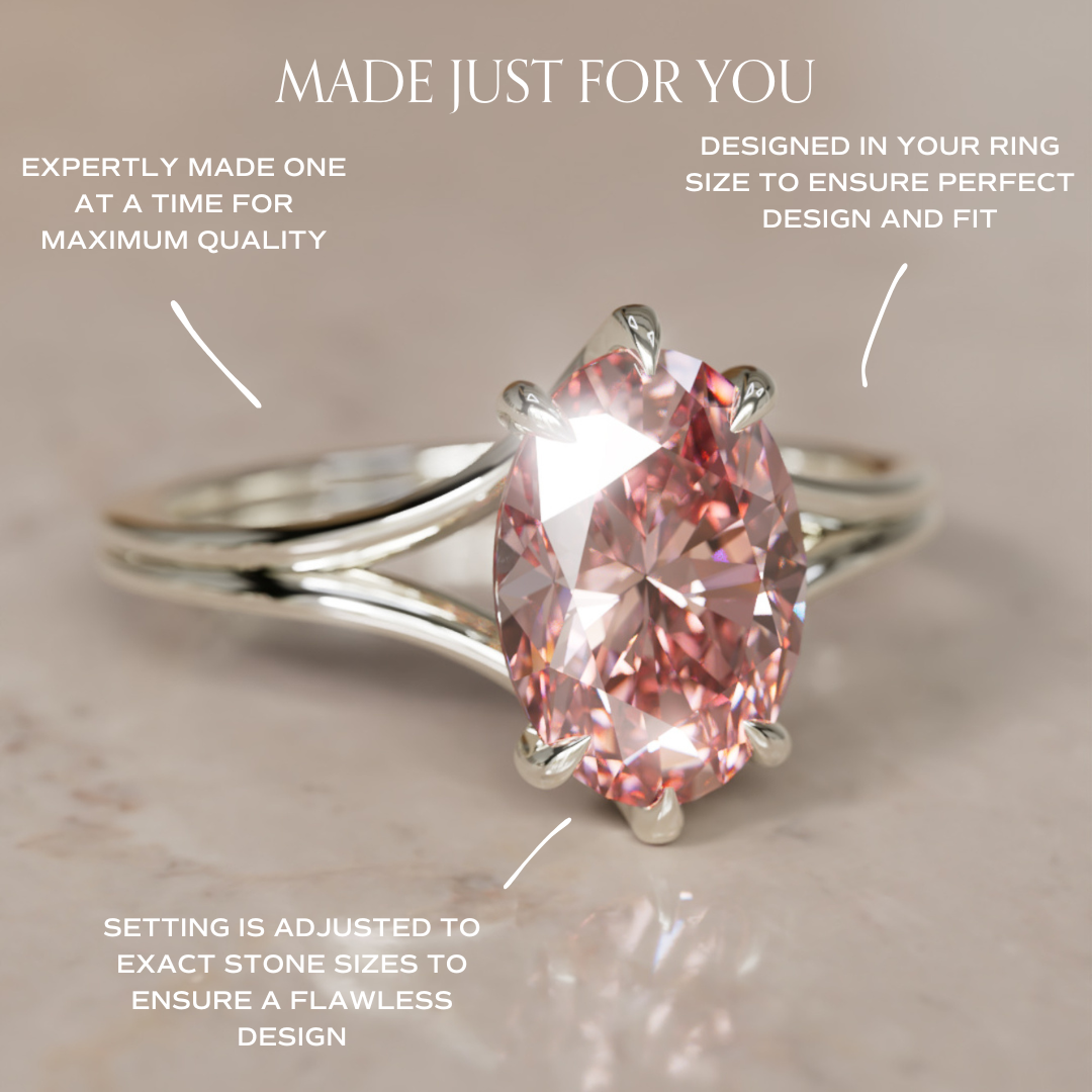 Esra Oval Pink Lab Diamond Modern Unique Split Shank Engagement Ring By Valley Rose