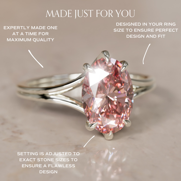 Esra Oval Pink Lab Diamond Modern Unique Split Shank Engagement Ring By Valley Rose