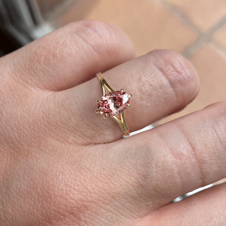 Esra Oval Pink Lab Diamond Modern Unique Split Shank Engagement Ring By Valley Rose