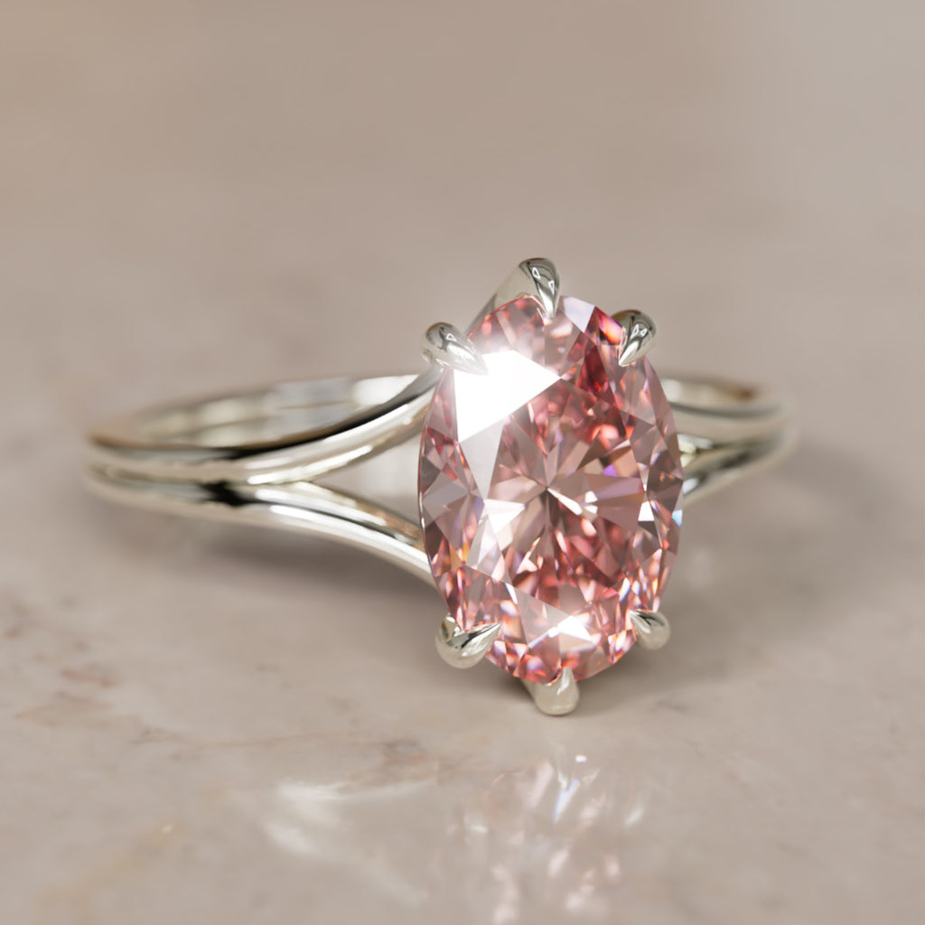 Esra Oval Pink Lab Diamond Modern Unique Split Shank Engagement Ring By Valley Rose
