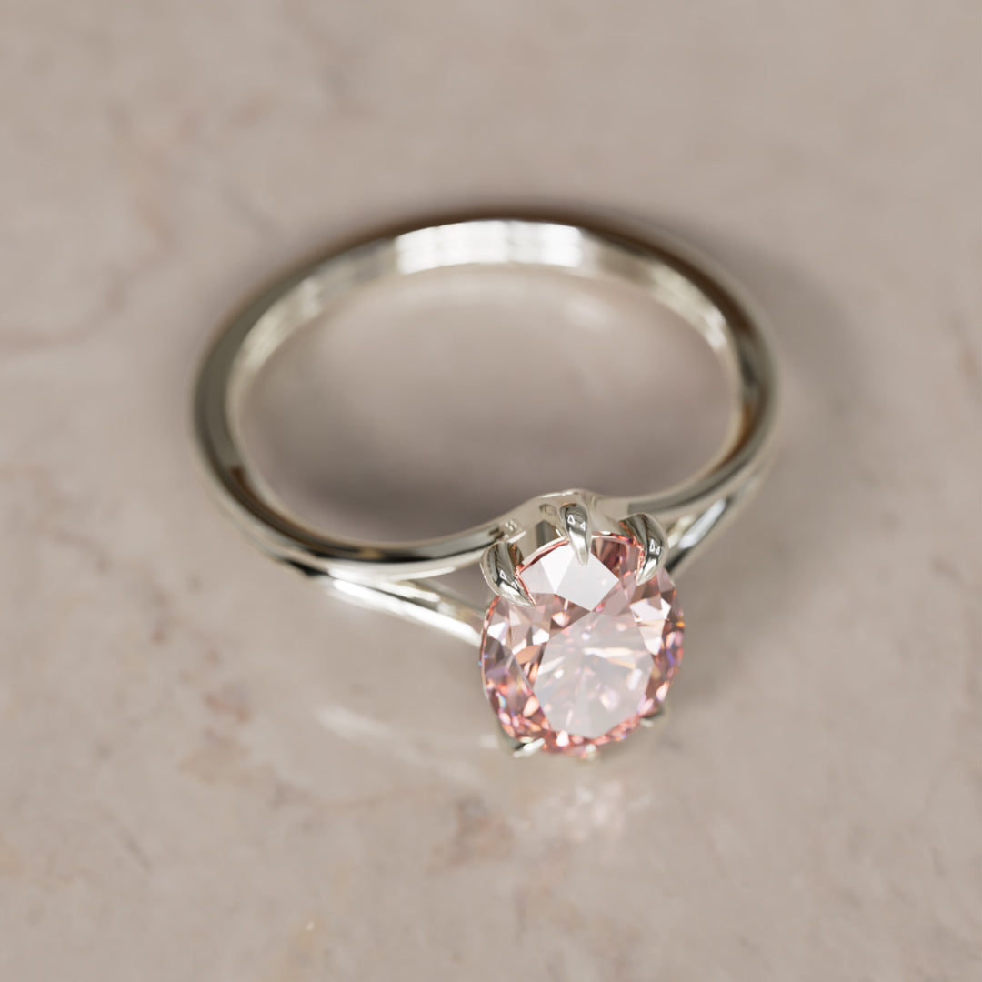 Esra Oval Pink Lab Diamond Modern Unique Split Shank Engagement Ring By Valley Rose