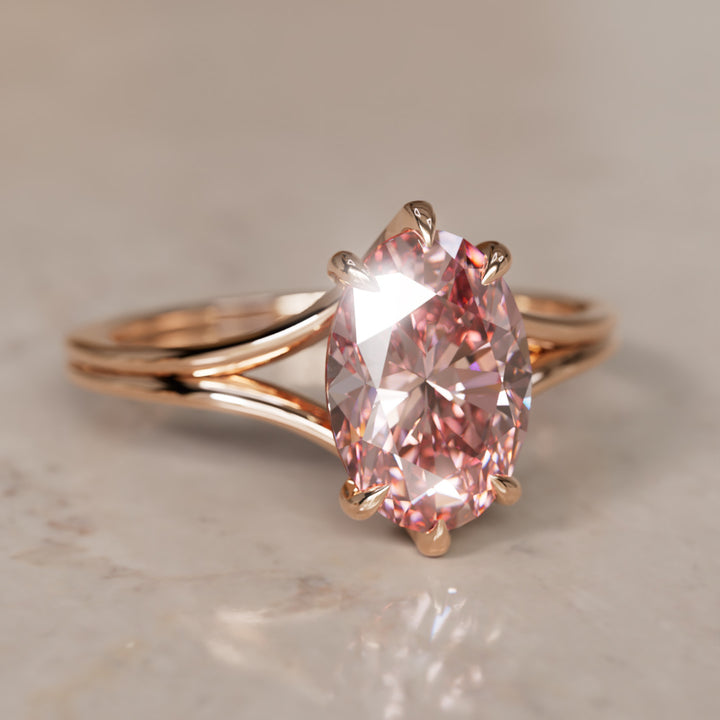 Esra Oval Pink Lab Diamond Modern Unique Split Shank Engagement Ring By Valley Rose