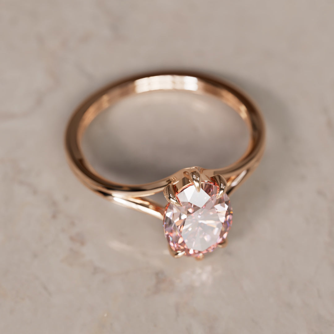 Esra Oval Pink Lab Diamond Modern Unique Split Shank Engagement Ring By Valley Rose