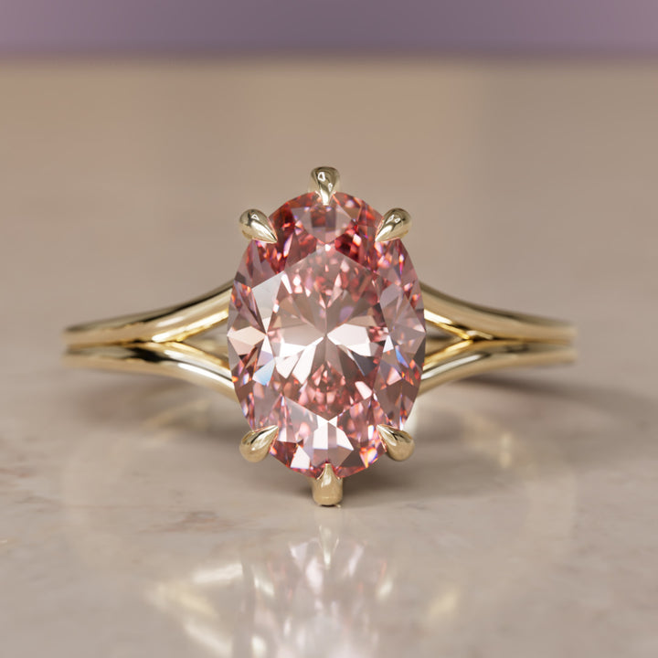Esra Oval Pink Lab Diamond Modern Unique Split Shank Engagement Ring By Valley Rose