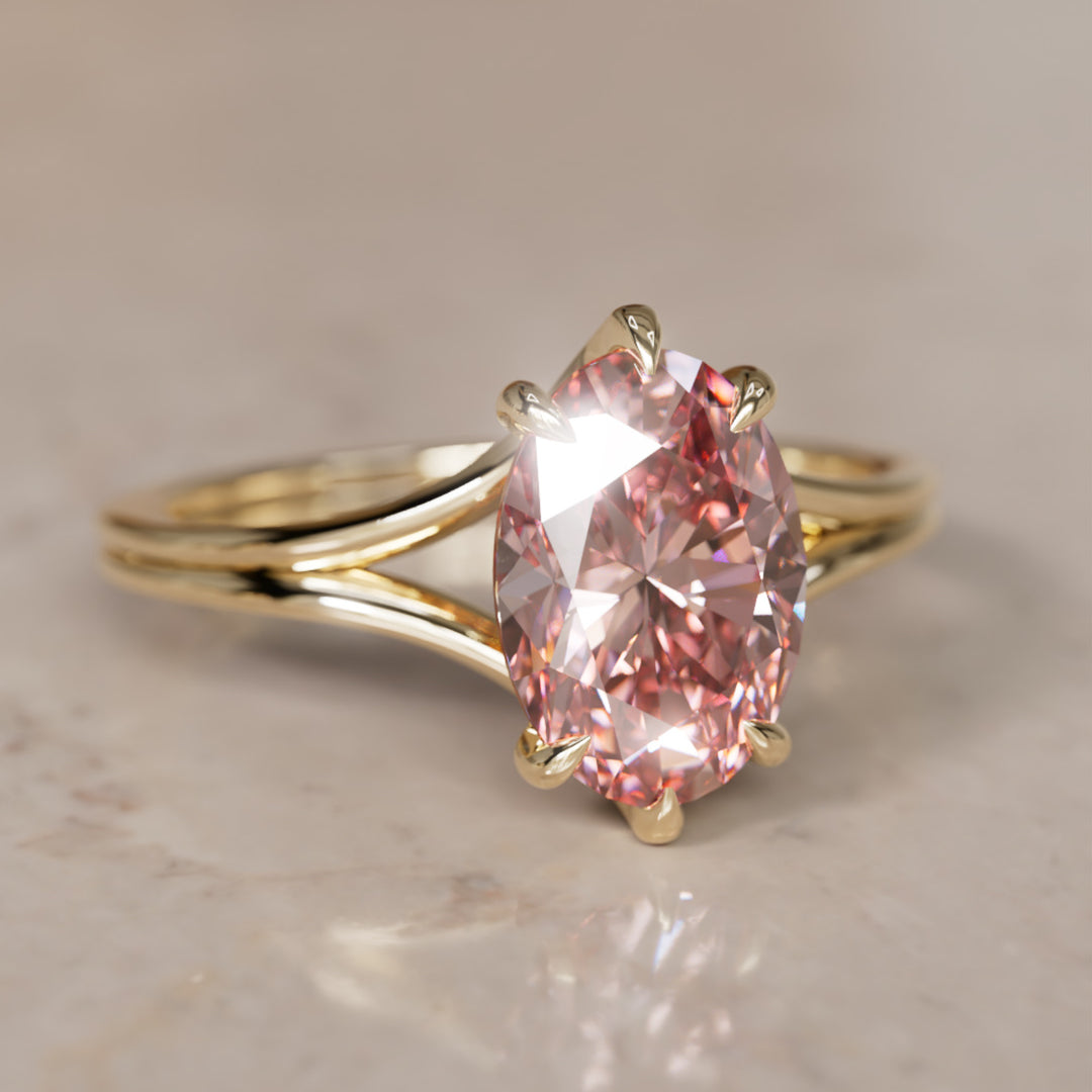 Esra Oval Pink Lab Diamond Modern Unique Split Shank Engagement Ring By Valley Rose