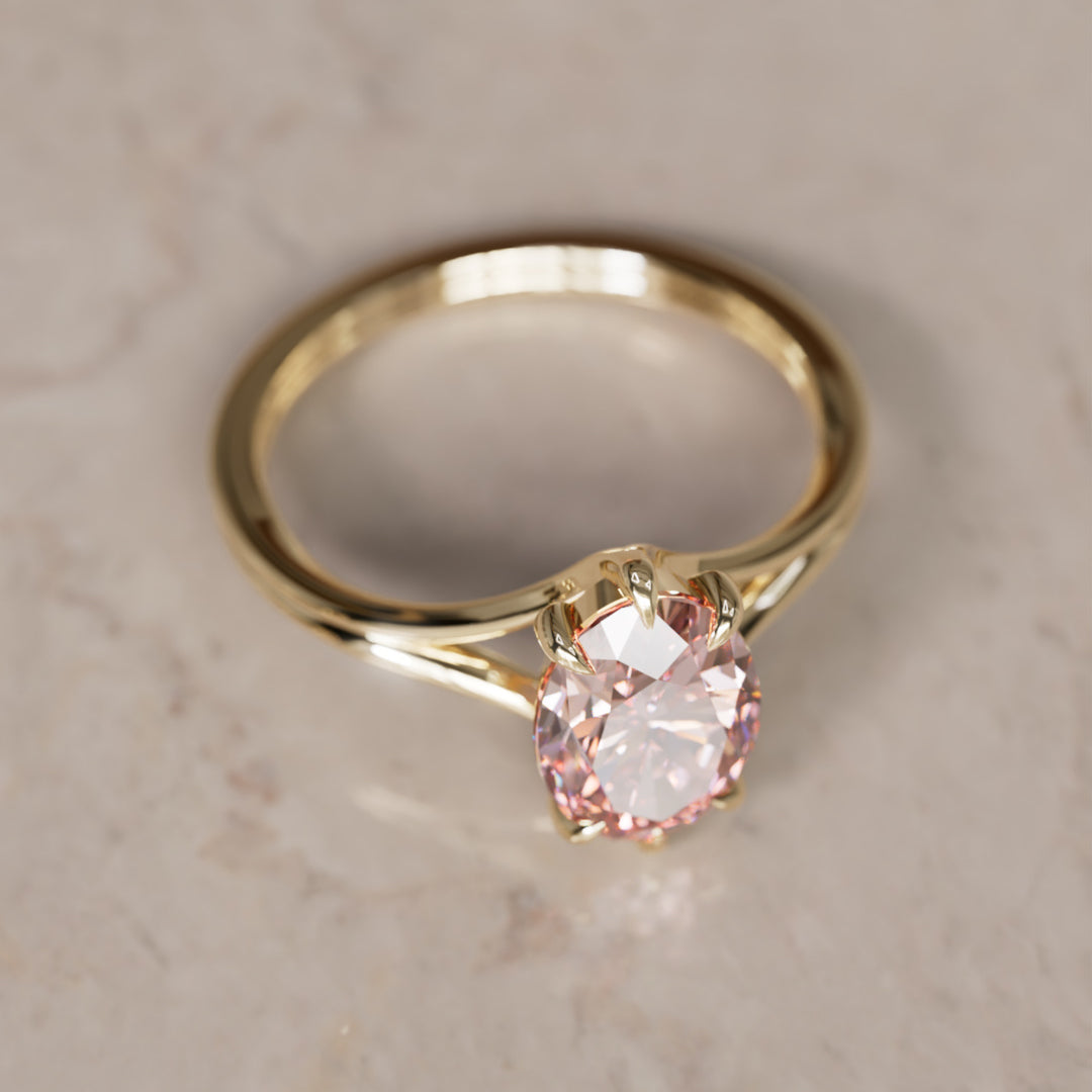 Esra Oval Pink Lab Diamond Modern Unique Split Shank Engagement Ring By Valley Rose