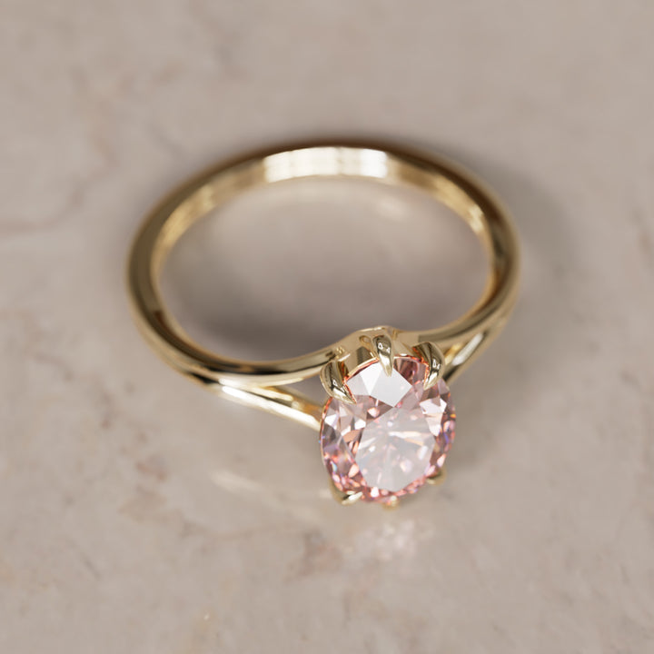 Esra Oval Pink Lab Diamond Modern Unique Split Shank Engagement Ring By Valley Rose