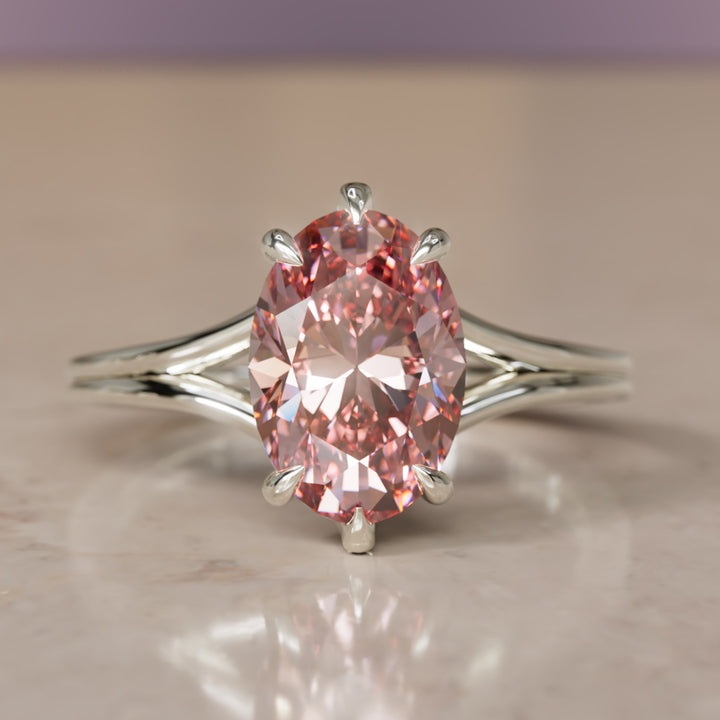 Esra Oval Pink Lab Diamond Modern Unique Split Shank Engagement Ring By Valley Rose