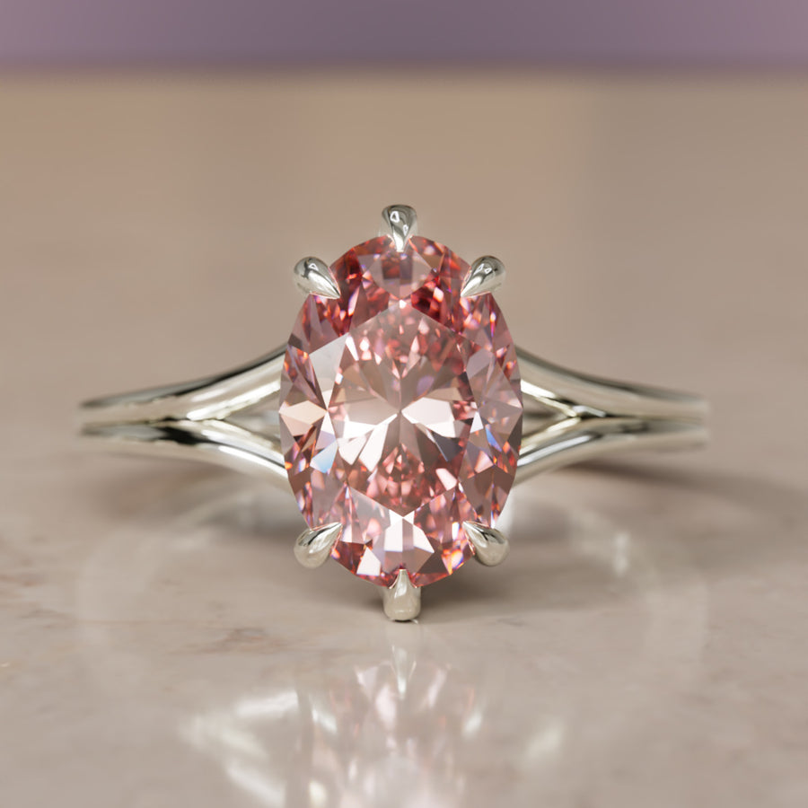 Esra Oval Pink Lab Diamond Modern Unique Split Shank Engagement Ring By Valley Rose