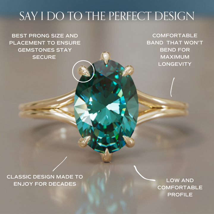 Esra Oval Teal Safir Moderne Unik Delt Skaft Forlovelsesring