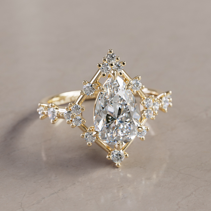 Celestial Engagement Ring Round shape with Diamond Halo and 2ct Round Diamond By Valley Rose