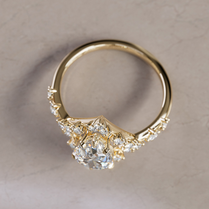 Celestial Engagement Ring Round shape with Diamond Halo and 2ct Round Diamond By Valley Rose
