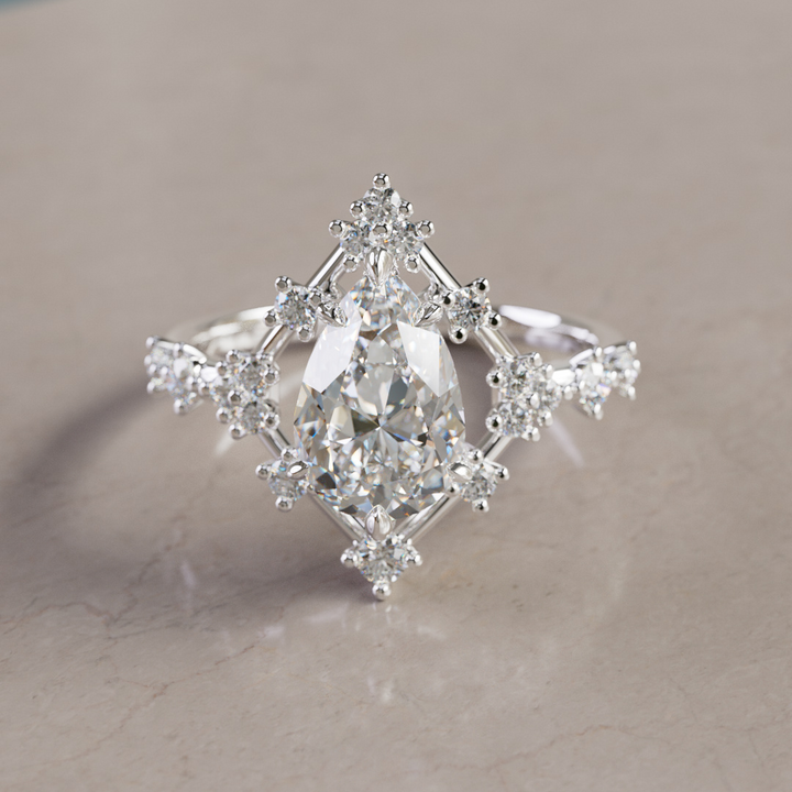 Celestial Engagement Ring Round shape with Diamond Halo and 2ct Round Diamond By Valley Rose