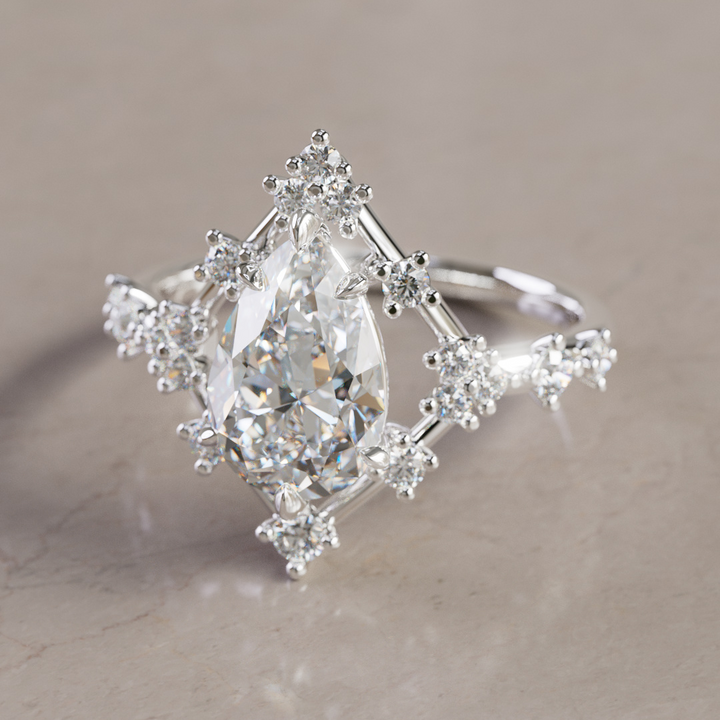 Celestial Engagement Ring Round shape with Diamond Halo and 2ct Round Diamond By Valley Rose