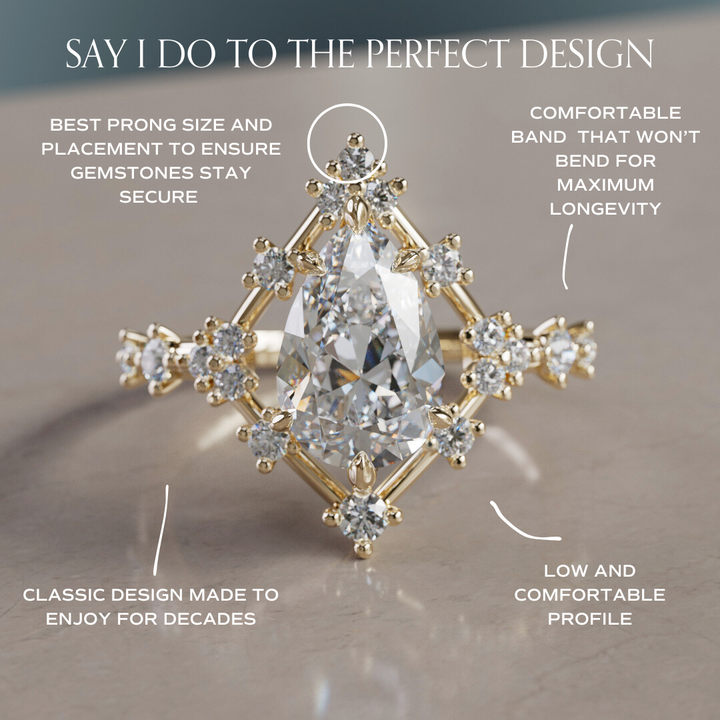 Celestial Engagement Ring Round shape with Diamond Halo and 2ct Round Diamond By Valley Rose